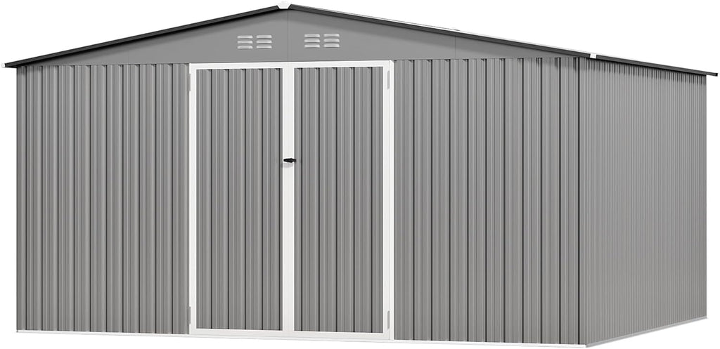 12 x 10FT Grey Outdoor Storage Shed, Metal Waterproof Shed Garden Tool Shed with Door and Lock Outdoor Storage,All-Weather Shelter for Bike, Gardening Tools, Lawn Mowers