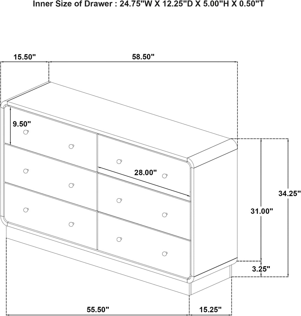 Coaster Home Furnishings - Cavelle - Wood - 6-Drawer Dresser with Mid-Century Modern Style, Gold Ball Knobs, Metal Extension Glides, Rounded Corners - Bedroom - Black - 223663
