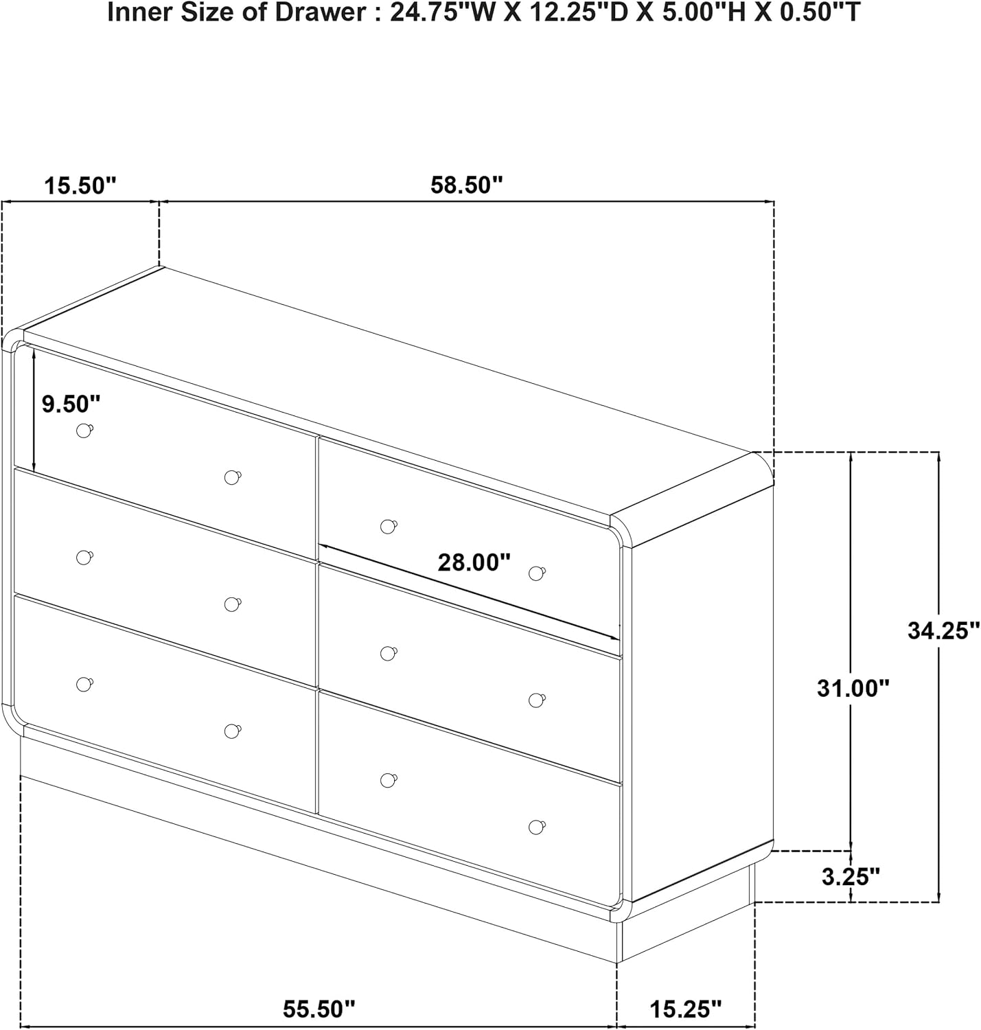 Coaster Home Furnishings - Cavelle - Wood - 6-Drawer Dresser with Mid-Century Modern Style, Gold Ball Knobs, Metal Extension Glides, Rounded Corners - Bedroom - Black - 223663