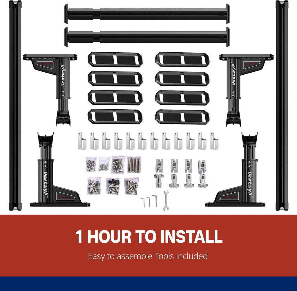 Bestwyll Bed Rack and Bed Bars (Fits Both B & K Style Truck Bed Covers, High Bed Rack)