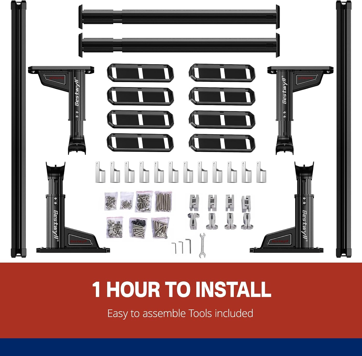 Bestwyll Bed Rack and Bed Bars (Fits Both B & K Style Truck Bed Covers, High Bed Rack)