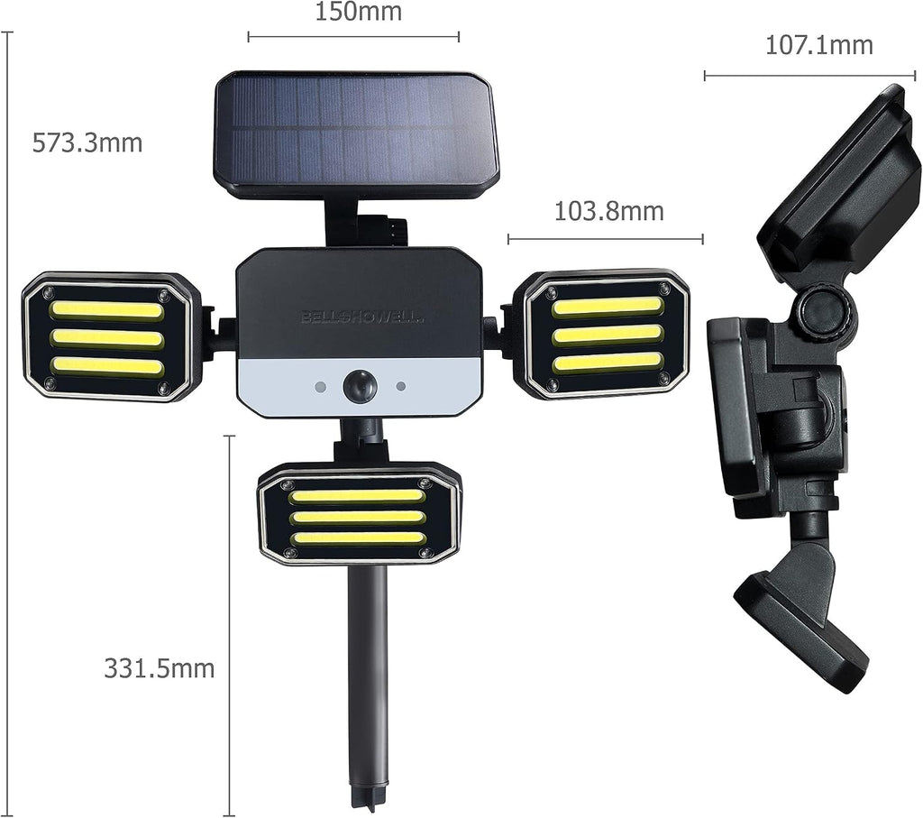 Bionic Floodlight Solar Light Outdoor Waterproof Patio Light Motion Sensor Outdoor Lights w/ Remote Control 3 Heads Wall Lights - Wireless, 50% Brighter-108 COB LED For Lawn, Garden, As Seen On TV
