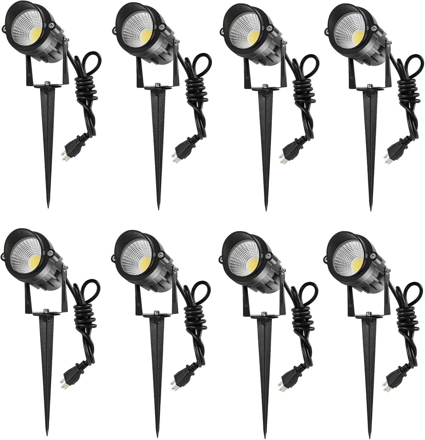 8 Pack 7W 3CCT Outdoor LED Landscape Spotlights 110V-220V | USA Plug and Hardwired, High Brightness 700LM, IP65 Waterproof, Spiked Tree Uplights, Landscape Lights for Pathway Garden