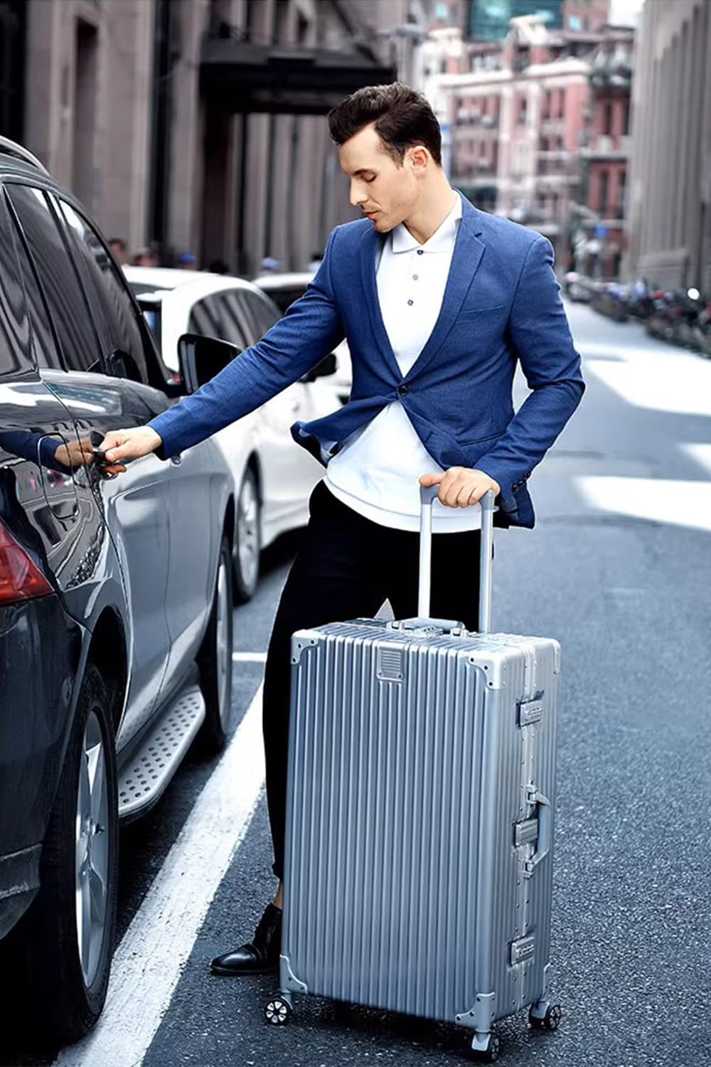 HotWay Checked In Luggage with Spinner Wheels, PC Hard Shell Zipperless Suitcase with Aluminum Frame and TSA Lock, Large Lightweight Suitcase for Business Travel, (Silver, 28 Inch)