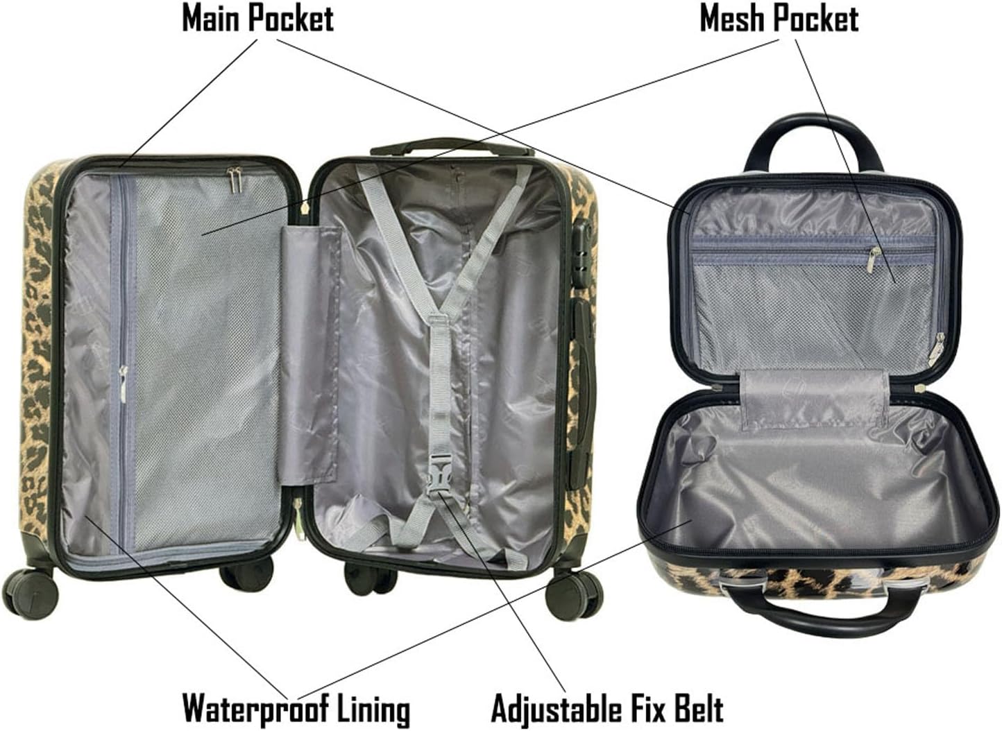 4 Piece Leopard Print Luggage Set - Cheetah Print Hard Shell Suitcases with Spinner Wheels, Animal Print Rolling Luggage for Travel (14' + 20' + 24' + 28')
