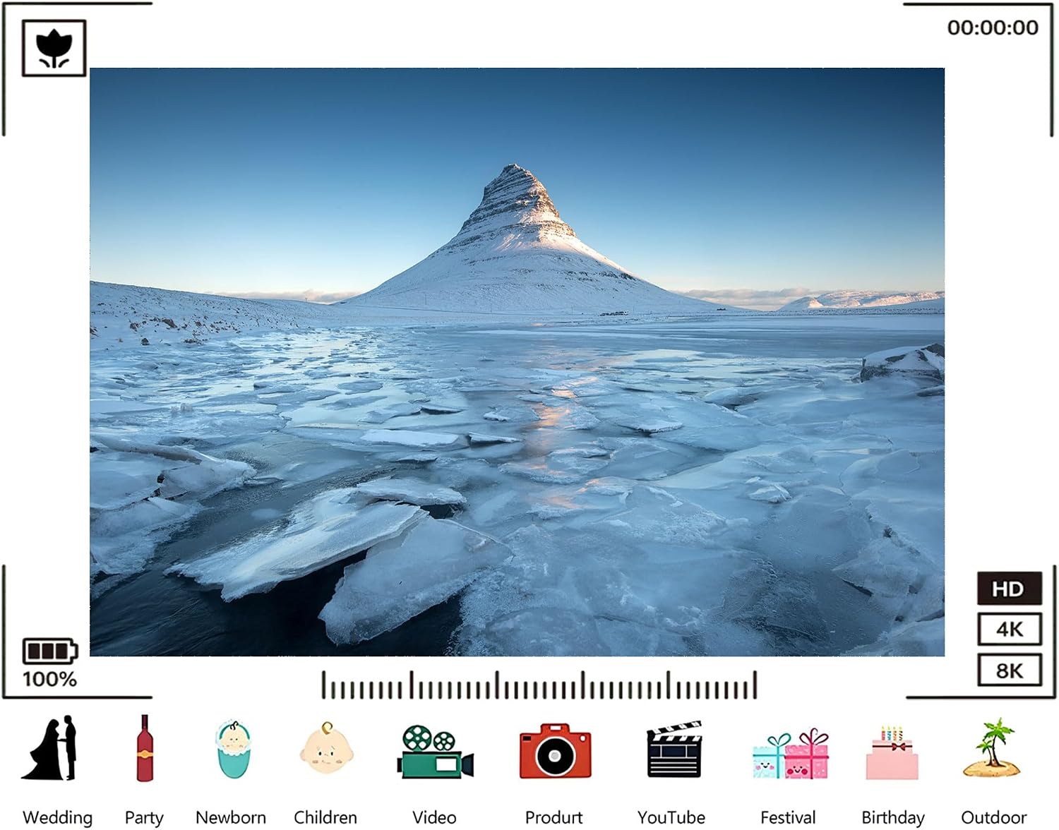 Trykid 20x10ft Ice Lake Peak Mountain Backdrop Frozen Ice Sheet Clear Sky Snowy Plain Scenery Photography Background Winter Travel Party Decoration Photo Booth Prop Fabric
