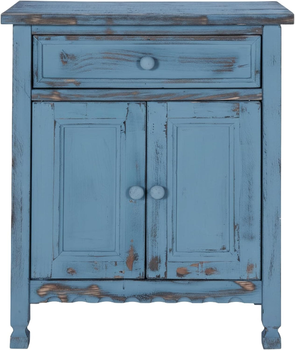 Alaterre Furniture Country Cottage Accent Cabinet with Drawer, Adjustable Shelf & 2 Doors – Rustic Farmhouse Sideboard Buffet Storage Cabinet for Living Room, Dining Room or Entryway (Blue Antique)
