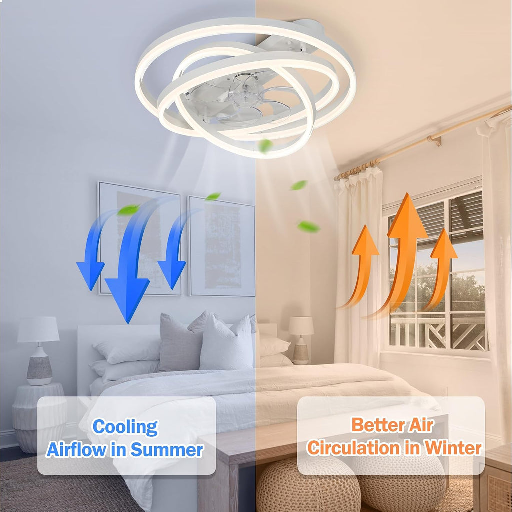 Low Profile Ceiling Fan with Light, Flush Mount Ceiling Fan with Lights 6 Speed Dimmable Ceiling Fans with Lights and Remote and App Control for Bedroom