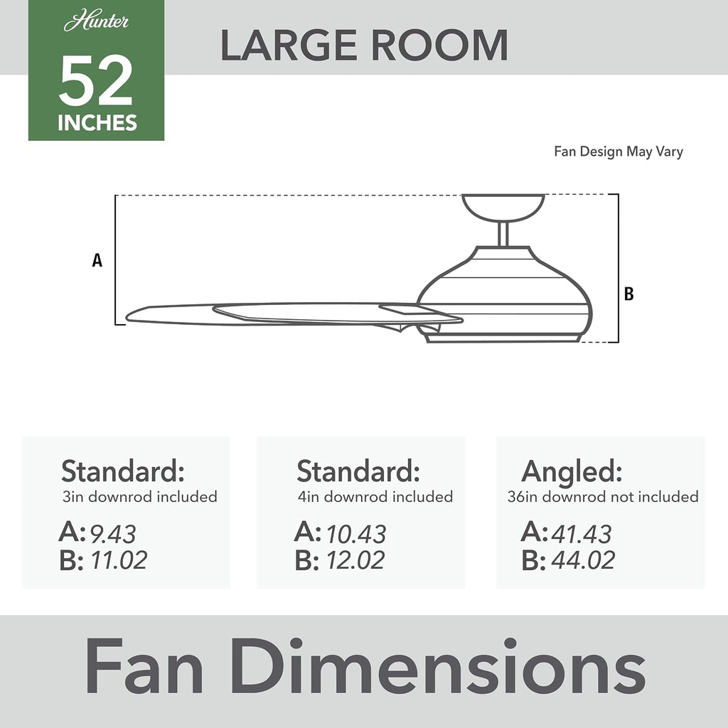 Hunter 52 inch Outdoor or Indoor Ceiling Fan No Light - Black Ceiling Fan without Light, For Patio, Porch, Garage, or Living Room, Standard Mount, 5 Blades, Wall Control - Burton 52247, Matte Black