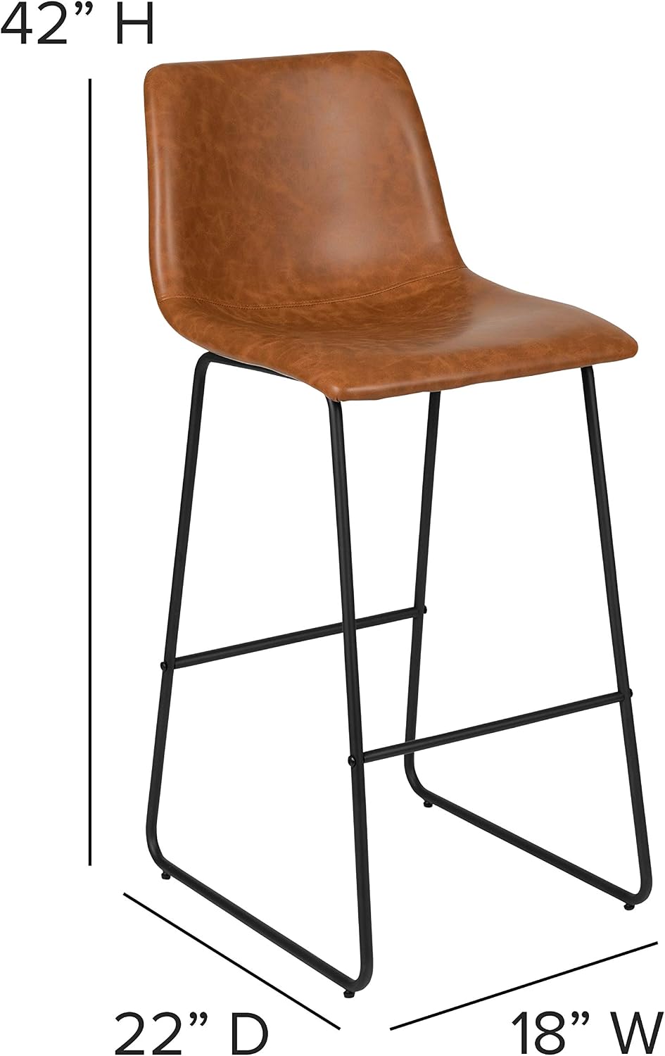 Flash Furniture Reagan 30' LeatherSoft Barstools with Footrest, Mid-Century Modern Bucket Style Bar Height Stools, Set of 2, Light Brown