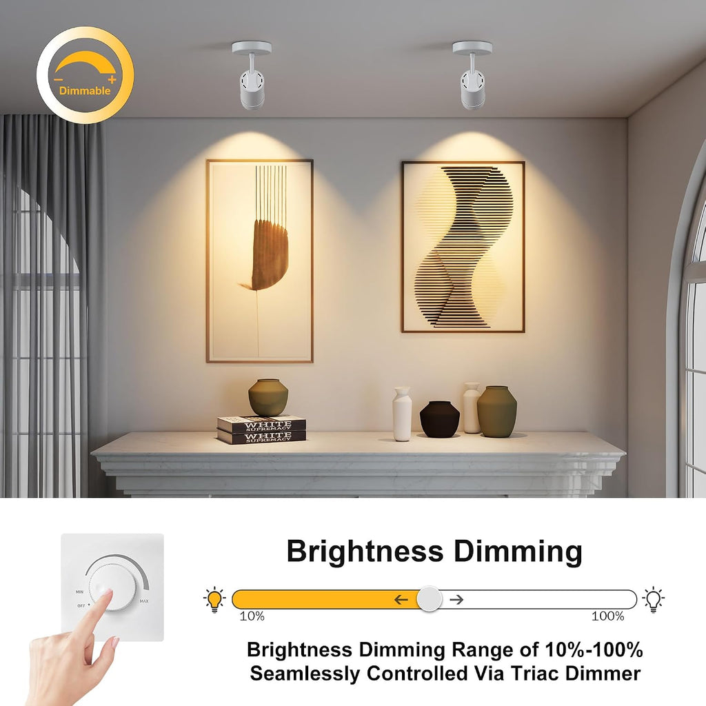 4 Pack 9W LED Zoomable Ceiling Spotlight Indoor, Dimmable Directional Wall Surface Fixture, Adjustable Beam Angle 10°–55°, Wired Home Indoor Accent Lighting for Corridor, Picture, White