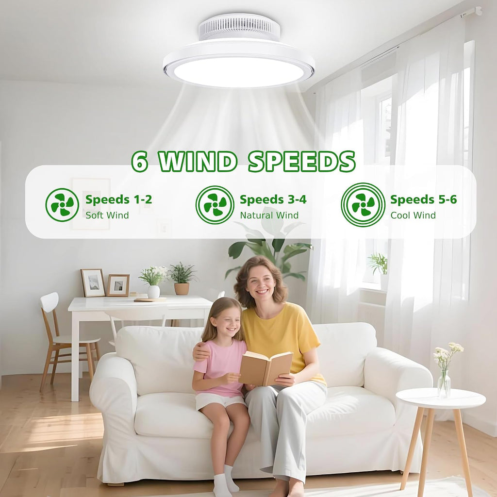 18' Bladeless Ceiling Fan, Low Profile Ceilings Fans with Light for Bedroom, Smart Ceiling Light Fixture with Remote/APP Control, Enclosed Led Flush Mount Ceiling Light 3 Dimmable,White