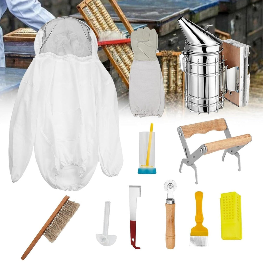 Professional Beehive Tools 11 Pieces, Beekeeping Starter kit with Large case, Essential Beehive Supplies for Beekeepers