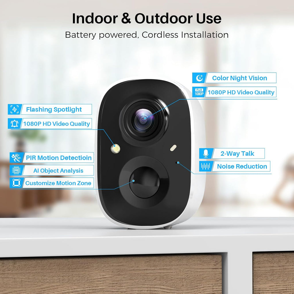 MaxiViz Security Cameras Wireless Outdoor (4 Pack), Battery Powered Cameras for Home Security with AI Motion Detection, 2K Color Night Vision, 2-Way Talk, IP66 Weatherproof, SD/Cloud Storage