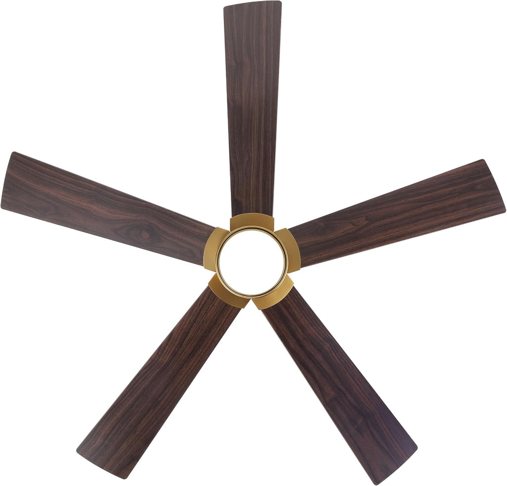 ELEHINSER 54' Ceiling Fan with Light and Remote Control, Modern Dimmable LED Light, 6-Speed Noiseless Reversible DC Motor, 5 Plywood Ceiling Fan for Kitchen Bedroom Living Room NAB Gold/Walnut