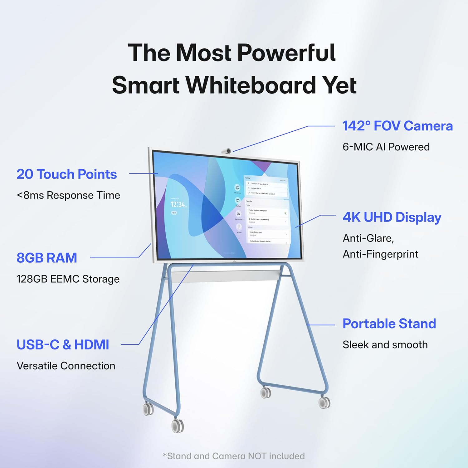 Vibe S1 4K UHD Smart Board, 55 Inch Digital Whiteboard for Office and Classroom, Chrome OS and 250+ Free Apps, Electronic Presentation Meeting Device for Hybrid Work, Interactive Touchscreen Display