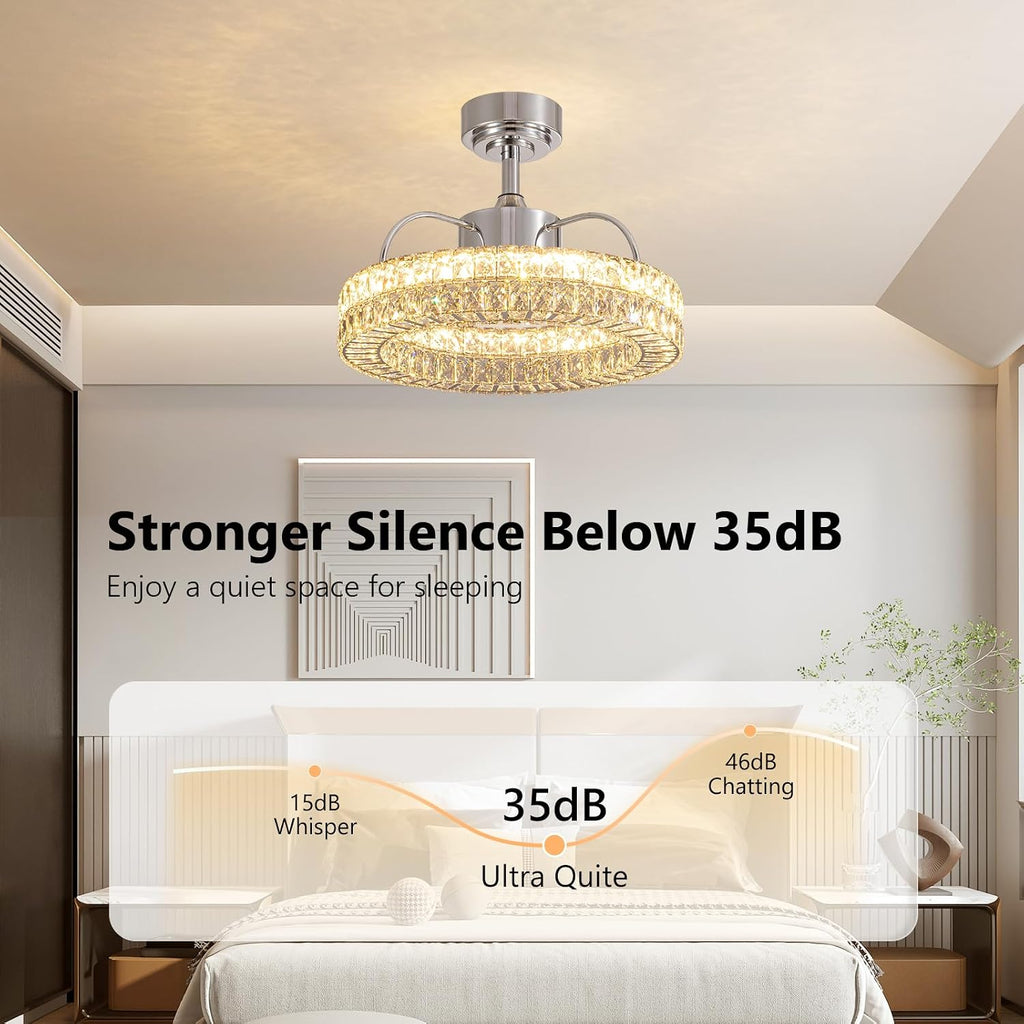 LUDOMIDE Crystal Ceiling Fans with Lights, 21' Fandelier Ceiling Fan with Light and Remote 6-Speed Wind, Dimmable LED, Chandelier Ceiling Fan for Bedroom Dining Room Living Room