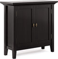 SIMPLIHOME Redmond Storage Cabinet - 32 inch Wide Solid Wood 2-Shelf Low Storage Cabinet in Hickory Brown, Transitional Accent Cabinet for Entryway with Adjustable Shelves and Tapered Legs