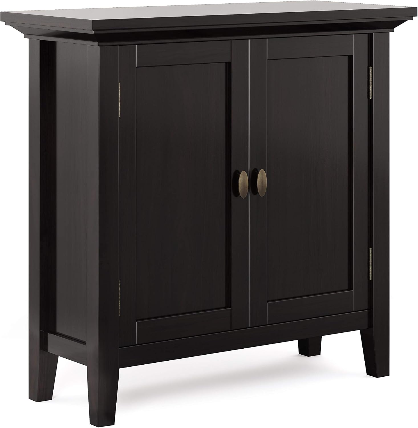 SIMPLIHOME Redmond Storage Cabinet - 32 inch Wide Solid Wood 2-Shelf Low Storage Cabinet in Hickory Brown, Transitional Accent Cabinet for Entryway with Adjustable Shelves and Tapered Legs