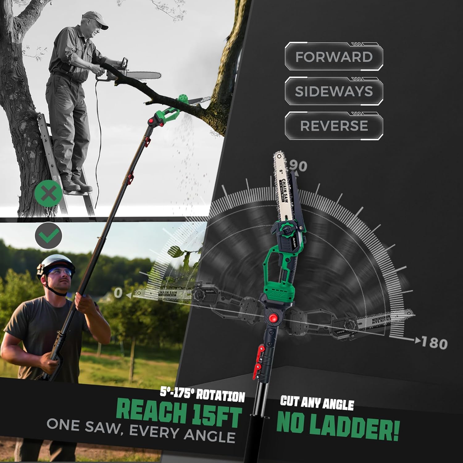 2-in-1 Electric Pole Saw for Tree Trimming, Cordless Polesaw & 8'' Mini Chainsaw with Extension Pole, Handheld Chain Saw with Rechargeable Batteries as Gifts for Wood Ranger,Senior,Women