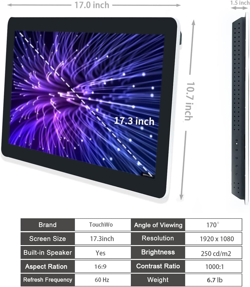 17.3 inch Android 11 Touchscreen Monitor Tablet, 16:9 FHD 1080P, WiFi & BT, Built-in Speakers,RK3568 4GB RAM & 32GB ROM, Smart Board for Classroom, Meeting & Game
