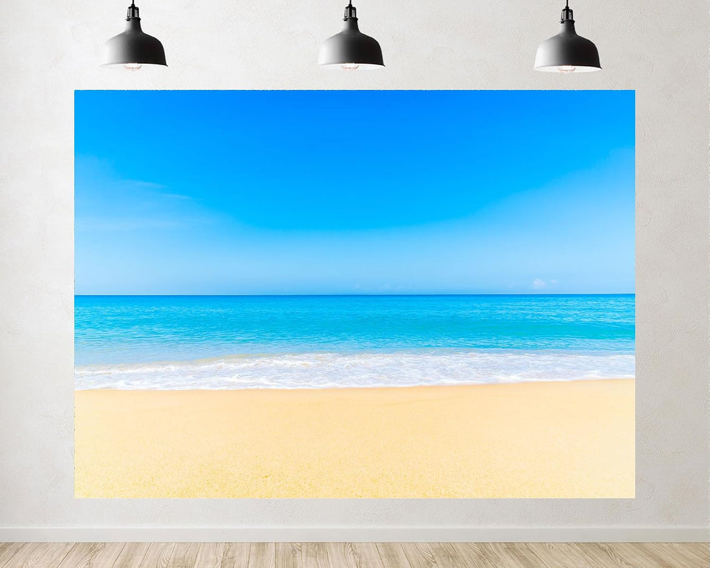 Trykid 20x10ft Turquoise Beach Golden Sand Backdrop Clear Blue Sky Gentle Wave Photography Background Honeymoon Getaway Summer Bash Tapestry Party Decoration Photo Studio Prop Fabric