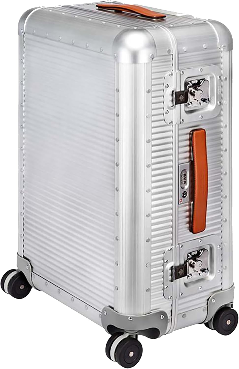 FPM MILANO Bank 26' - Made in Italy Aluminum & Leather Medium Checked Luggage - Framed Hardside Check-in Suitcase with 4 Spinner Wheels - Large Carry-on Travel Size - Moonlight Silver