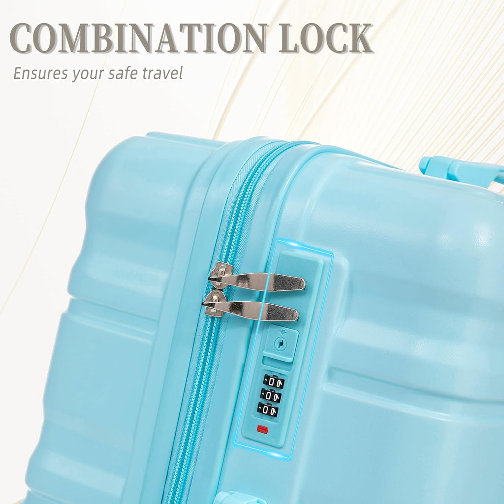 GDFStudio 20/24/28 Inch 3 Piece Luggage Set, ABS Hard Shell Spinner Suitcase with 360° Silent Wheels, Expandable Capacity,Combination Lock, Retractable Handle, Carry On & Checked Suitcases,Blue