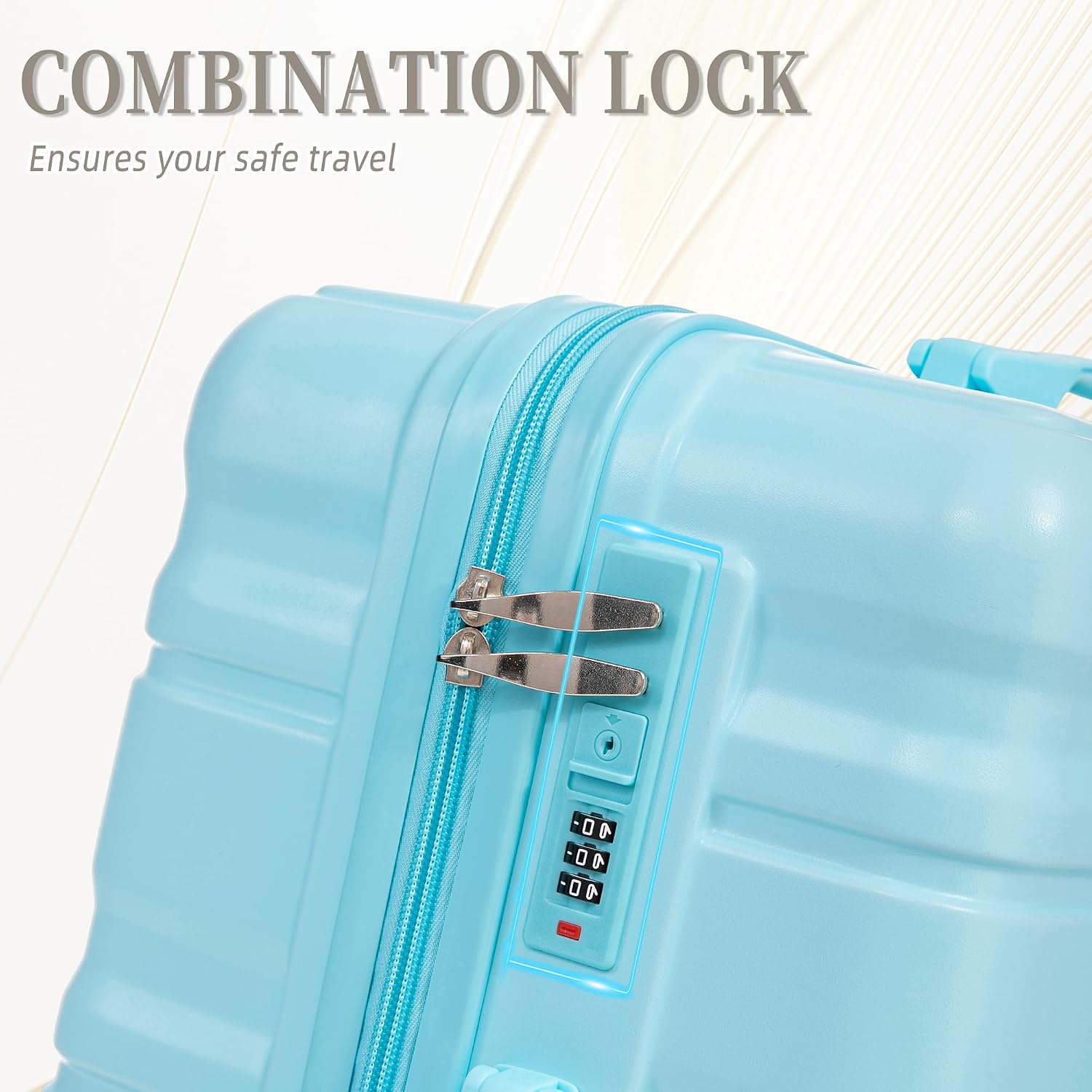 GDFStudio 20/24/28 Inch 3 Piece Luggage Set, ABS Hard Shell Spinner Suitcase with 360° Silent Wheels, Expandable Capacity,Combination Lock, Retractable Handle, Carry On & Checked Suitcases,Blue