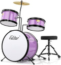 Eastar Drum Set 14 inch for Beginners,3 Piece Junior Drum Kit with Bass Tom Snare Drum,Adjustable Throne, Cymbal, Pedal & Two Pairs of Drumsticks, Metallic Purple