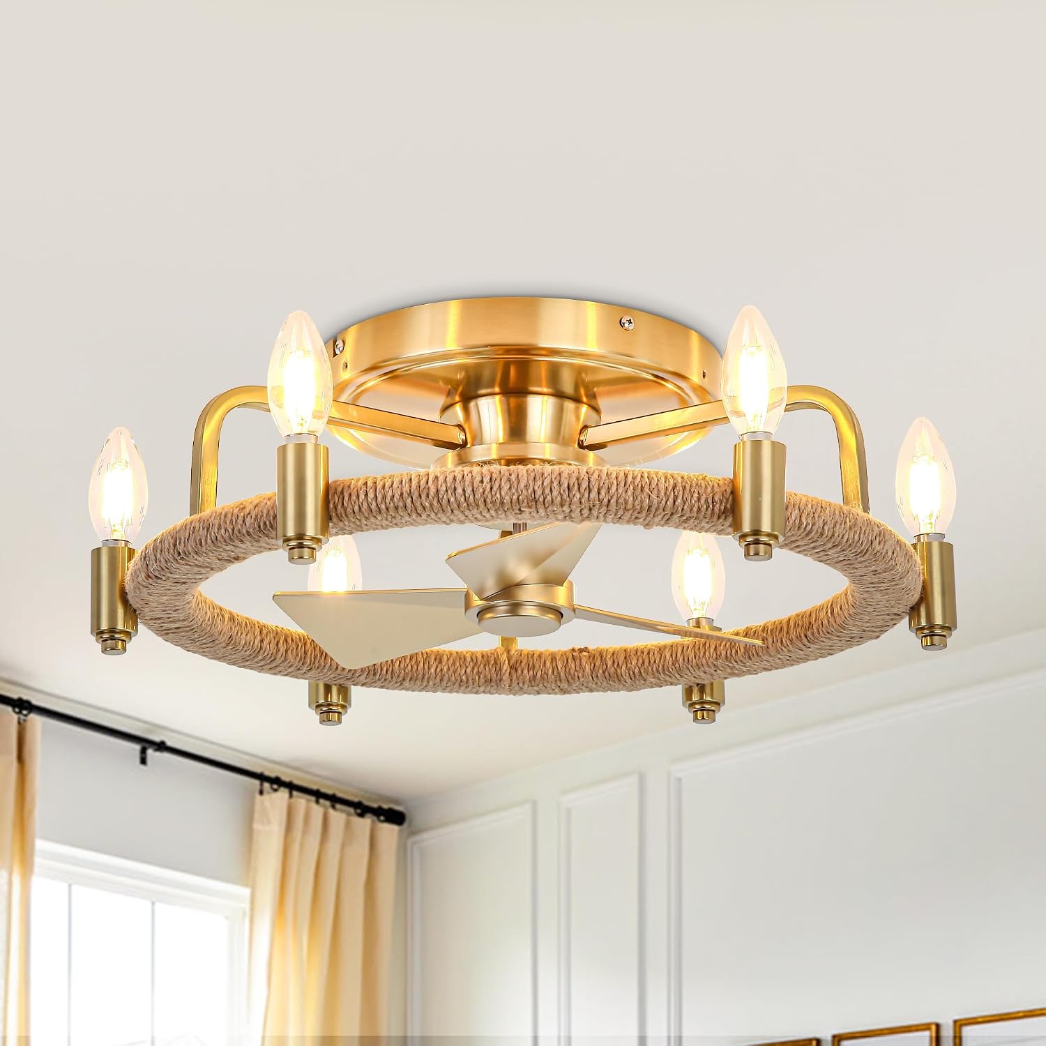 Parrot Uncle Ceiling Fans with Lights and Remote, Gold Chandelier Ceiling Fan with Light for Bedroom, Flush Mount Farmhouse Ceiling Fans Indoor Outdoor, Reversible 3 Blades, Noiseless, ETL