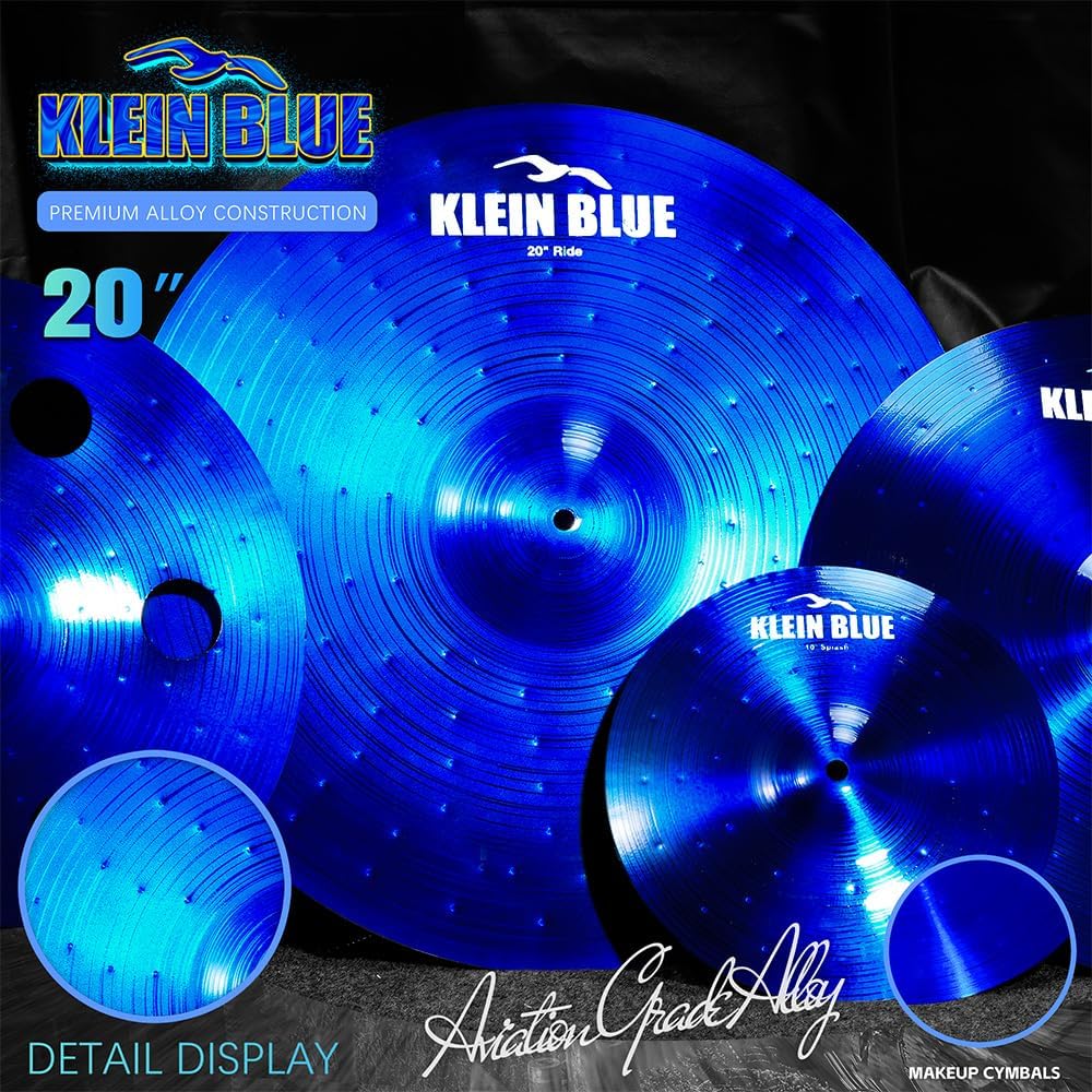 Titanium Color Cymbals Set – 7-Piece Drum Cymbal Pack for Acoustic Kits – Red/Blue/Black – Lightweight, Durable & Stage-Ready – Direct from Manufacturer (Blue)