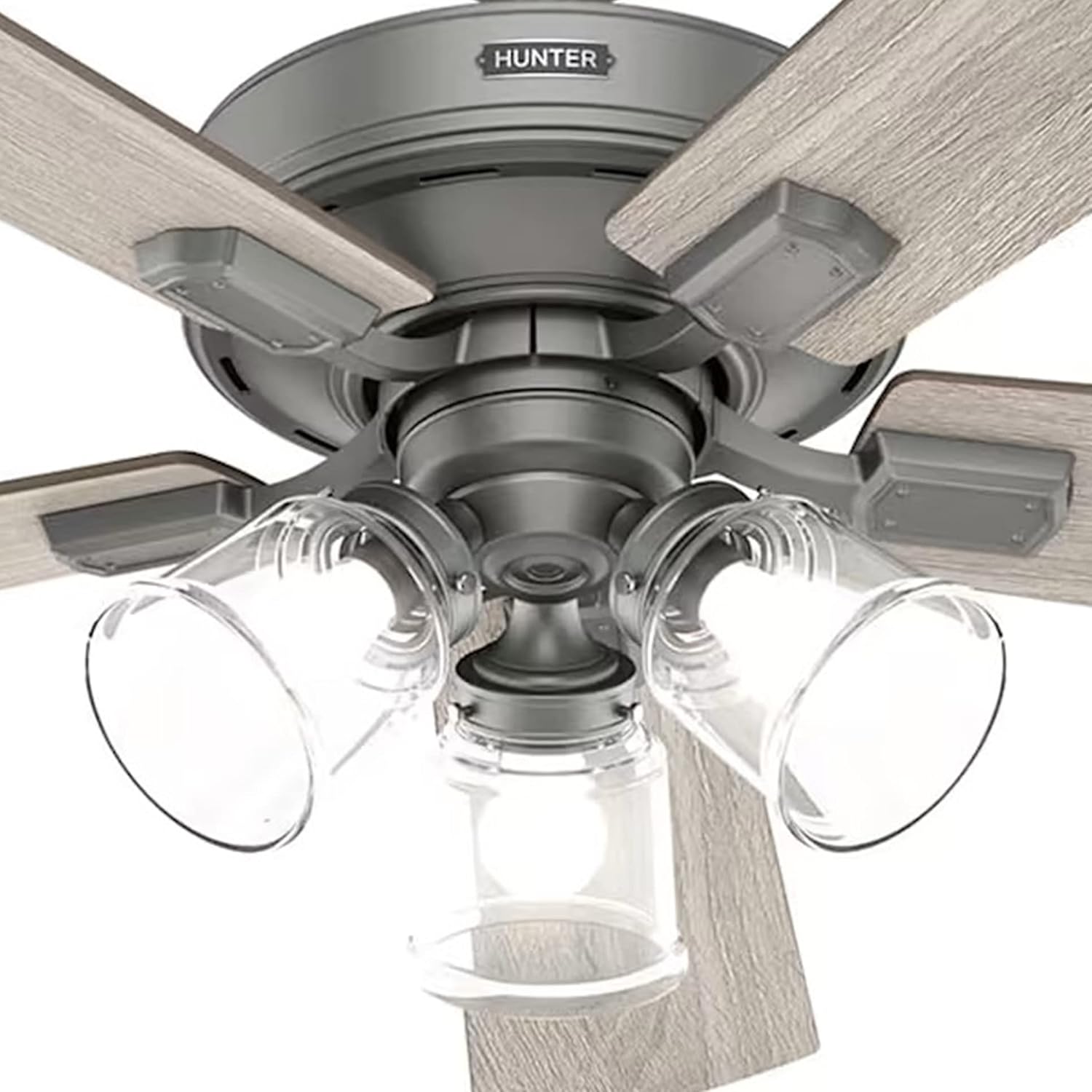 Hunter Fan 52 Inch Casual Matte Silver Finish Indoor Ceiling Fan With Light Kit and Remote Control (Renewed)