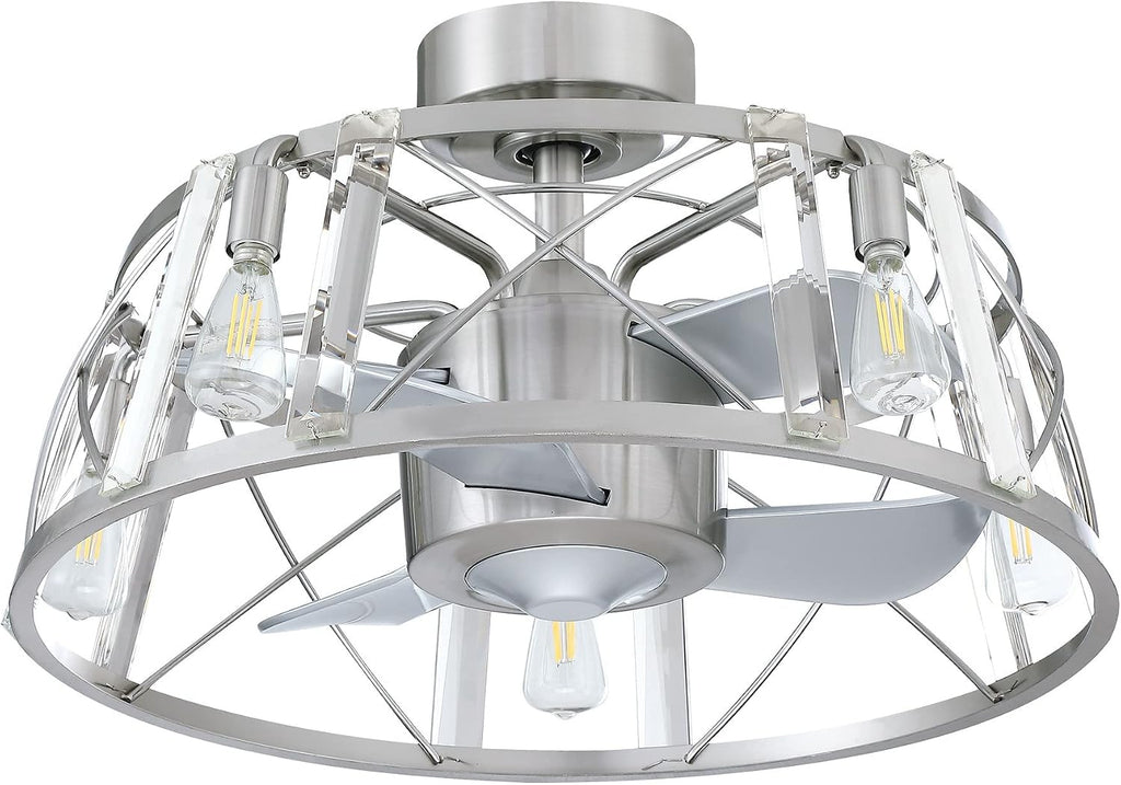 Parrot Uncle Ceiling Fans with Lights and Remote Bladeless Chandelier Ceiling Fan with Light for Bedroom Semi Flush Mount Ceiling Fans, 23 Inch, Silver