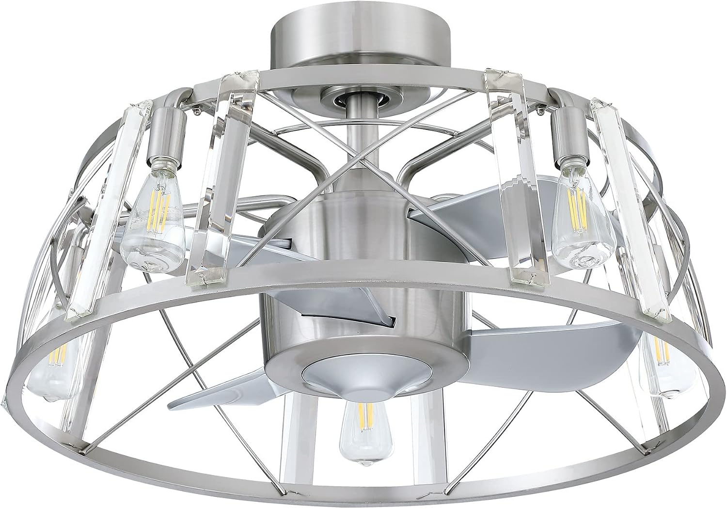 Parrot Uncle Ceiling Fans with Lights and Remote Bladeless Chandelier Ceiling Fan with Light for Bedroom Semi Flush Mount Ceiling Fans, 23 Inch, Silver