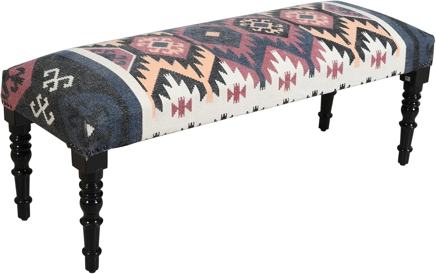 LR Home Upholstered Bench for Bedroom End of Bed |Southwestern Vintage Ottoman Bench with Cushion for Dining, Living Room, Entryway, Window, Outdoor | 47' W X 16' D X 18' H | Red/Ivory/Multicolor