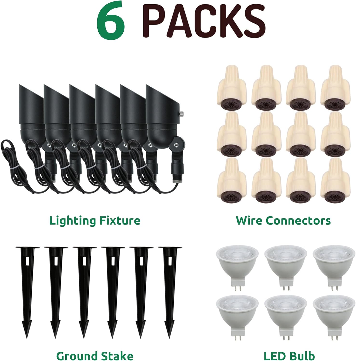 Lumina Lighting® 5W Landscape lighting 12V Landscape Lights Low Voltage Landscape Spotlights Warm White Waterproof Outdoor Replaceable LED Bulb for Garden, Lawn, Porch, Patio and Yard (Black) (6-Pack)