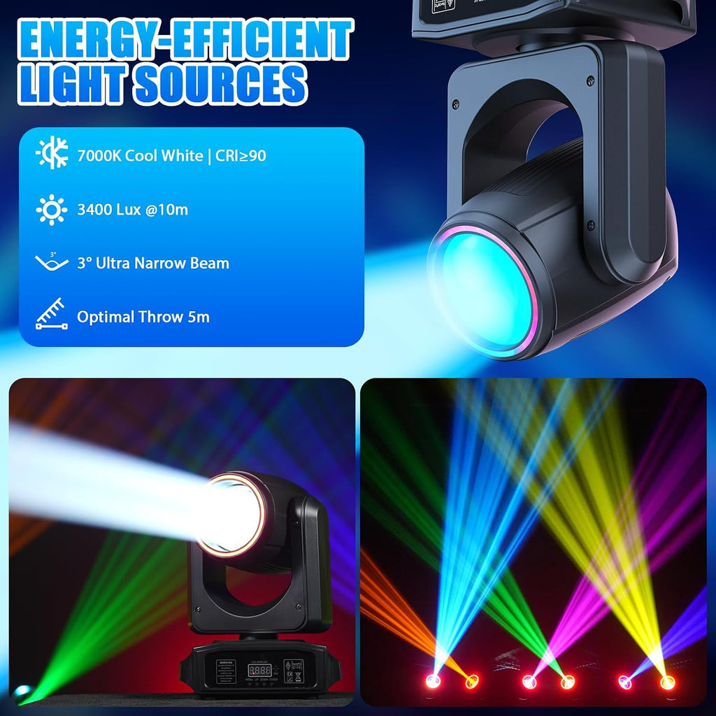 6 Pack 150W Moving Head Lights,Beam/Spotlight/Strobe/Wash Stage Lighting 8 Gobos 8 Colors 18-Facet Prisms DMX512 Sound Activated for DJ,Wedding,Party,Live Show,Disco Events