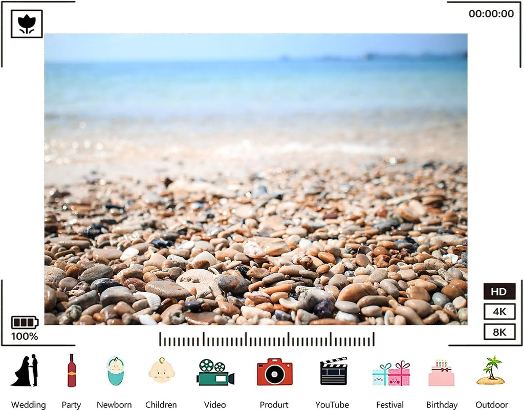 Trykid 20x10ft Pebble Beach Shoreline Backdrop with Clear Blue Water and Smooth Stones Photography Background Coastal Home Decor Beach Party Decoration Photo Booth Prop Fabric