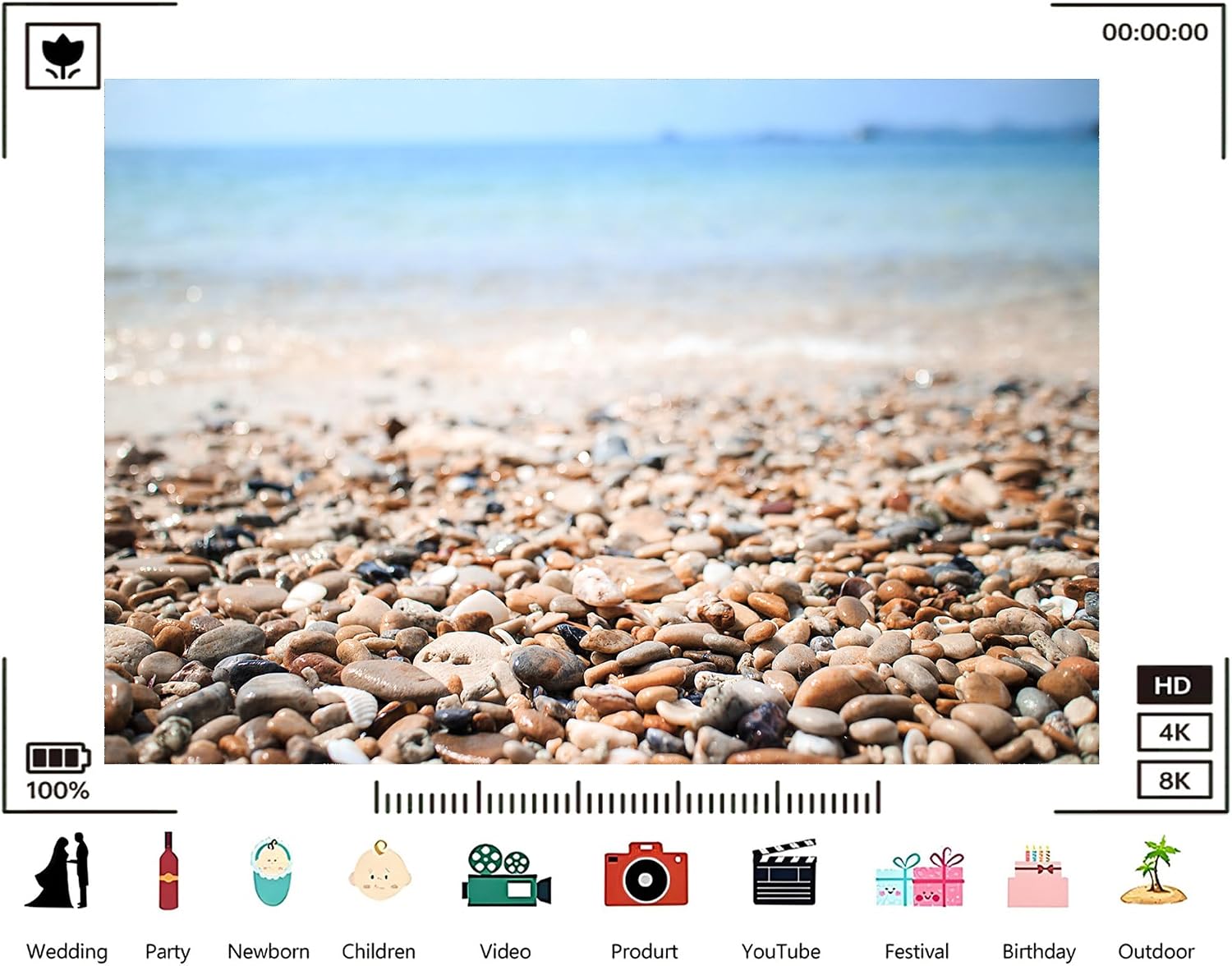 Trykid 20x10ft Pebble Beach Shoreline Backdrop with Clear Blue Water and Smooth Stones Photography Background Coastal Home Decor Beach Party Decoration Photo Booth Prop Fabric