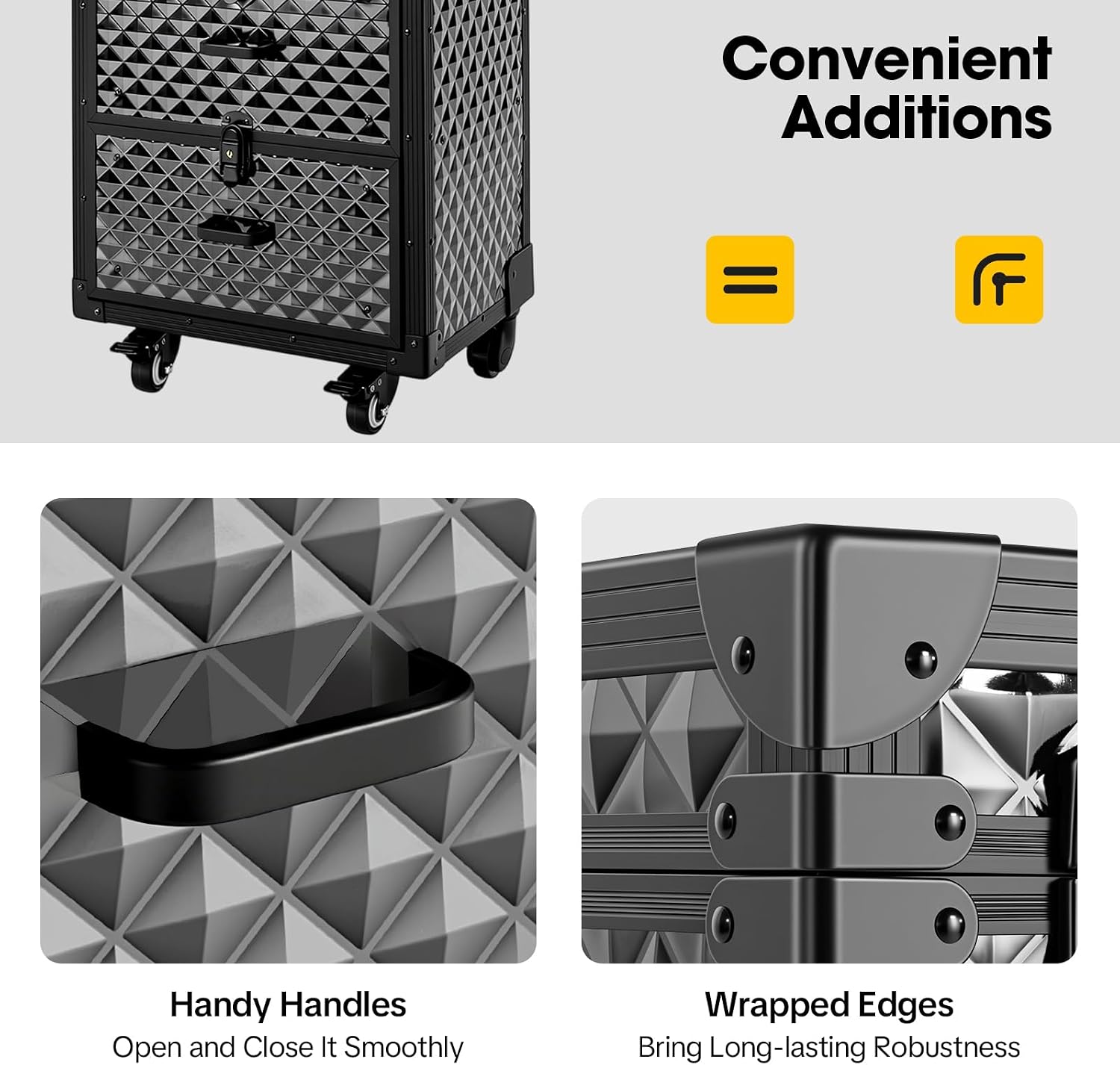 Rolling Makeup Cosmetology Train Case with Key Swivel Wheels Large Cosmetic Organizer Train Case Makeup Travel Case with Password Locks Traveling Cart Trunk Black Traveling Cart Trunk Black