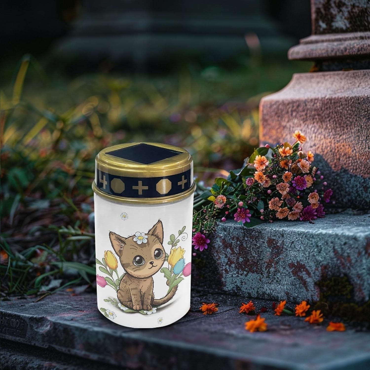Cute Cat Outdoor Stake Lights Solar Warm White Lights for Yard Patio Waterproof Pathway Lights Flameless Garden Lights for Party Home Landscape Lighting