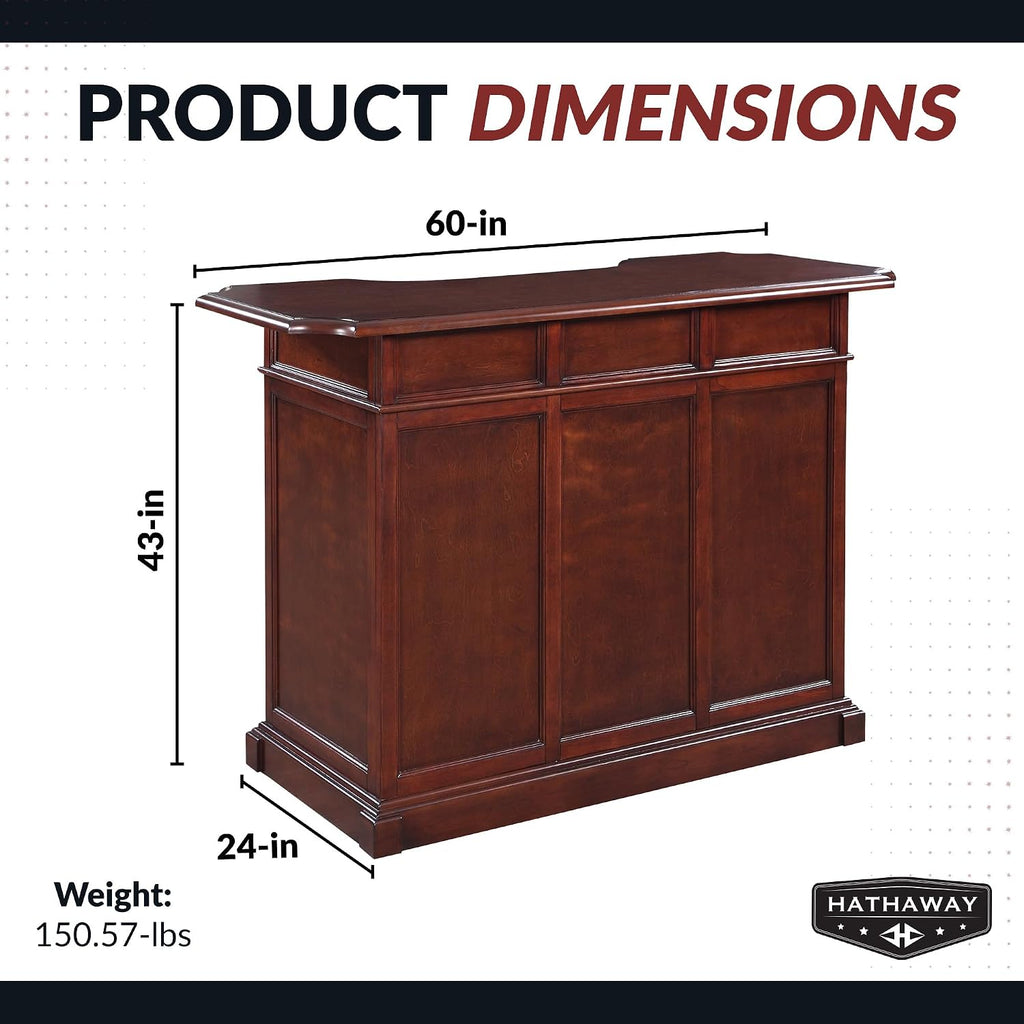 Hathaway Ridgeline 60-in Hardwood Home Bar with Storage - Mahogany Finish