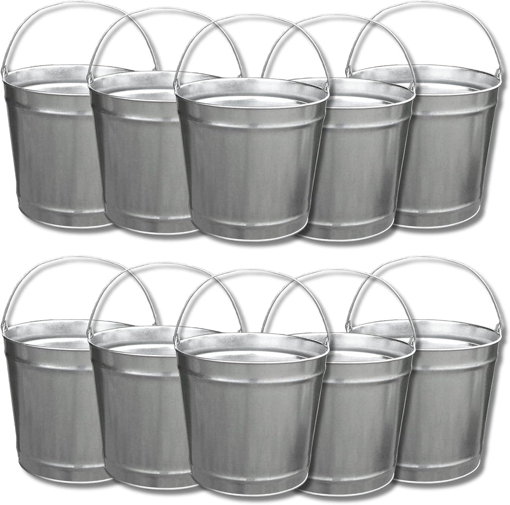 12 Quart (3 Gallon) Industrial Galvanized Metal Pail Bucket with Handle, 11' Diameter, Single Seam Construction | Great to use for Ice Buckets, Livestock, Gardening - 10 Buckets