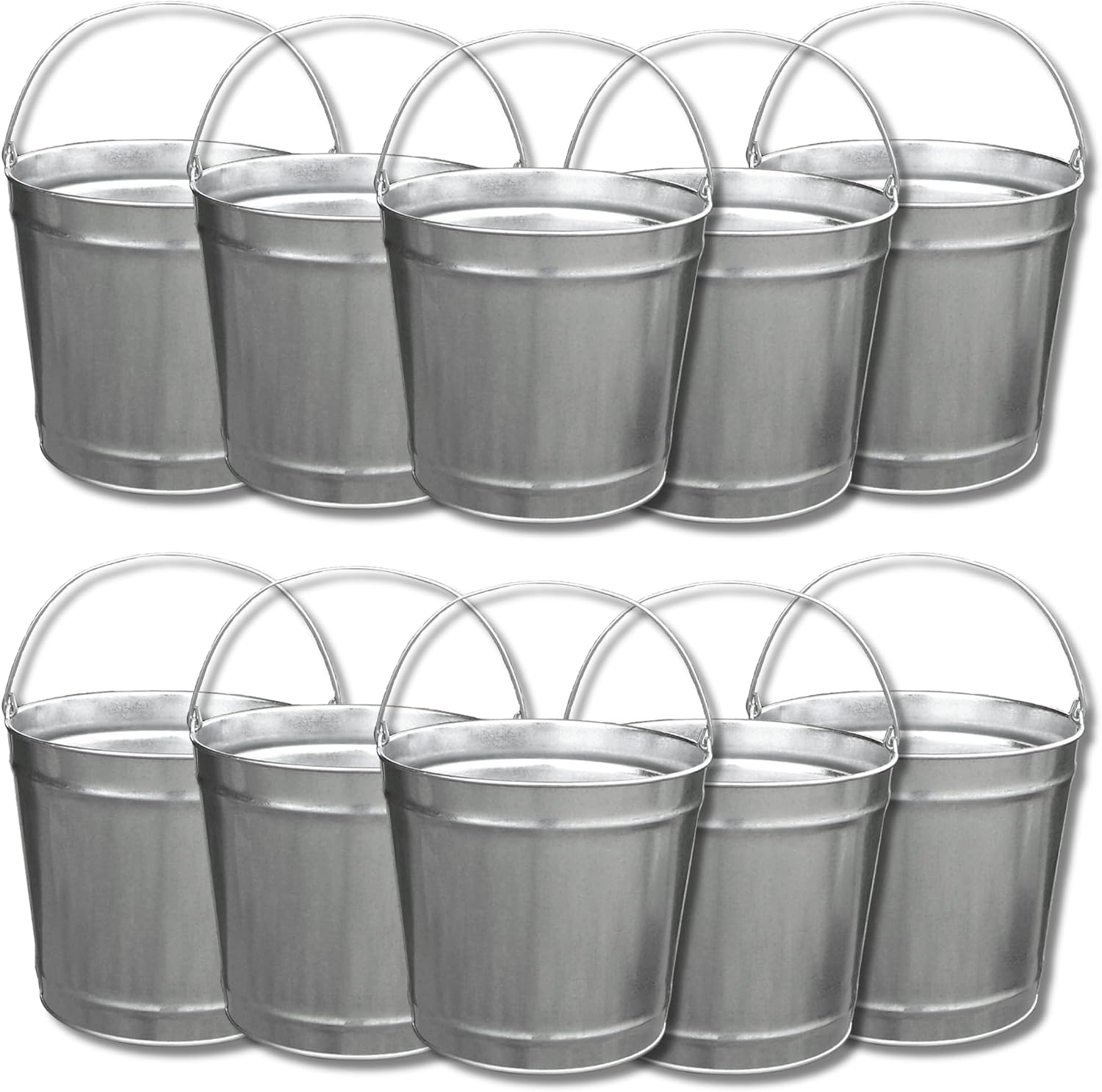 12 Quart (3 Gallon) Industrial Galvanized Metal Pail Bucket with Handle, 11' Diameter, Single Seam Construction | Great to use for Ice Buckets, Livestock, Gardening - 10 Buckets