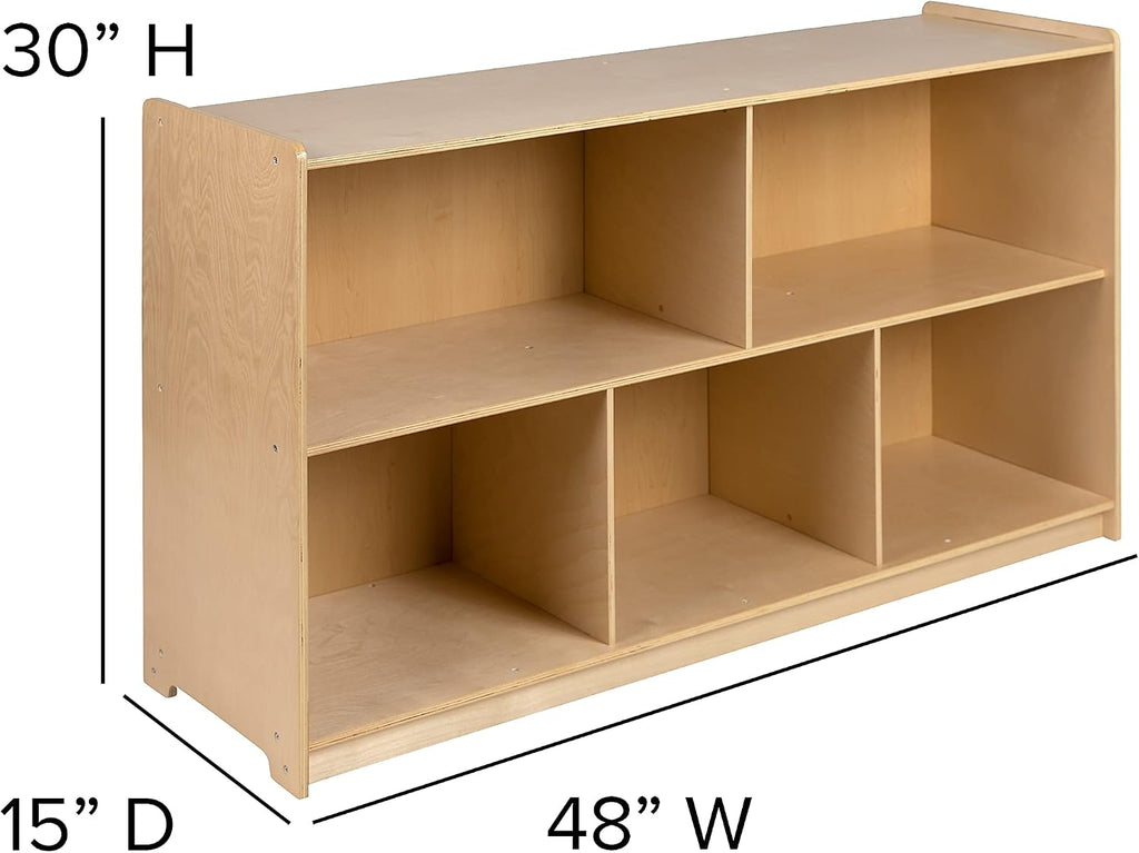 Flash Furniture Hercules Wooden 5 Section School Classroom Storage Cabinet for Commercial or Home Use - Safe, Kid Friendly Design - 30'H x 48'L (Natural)