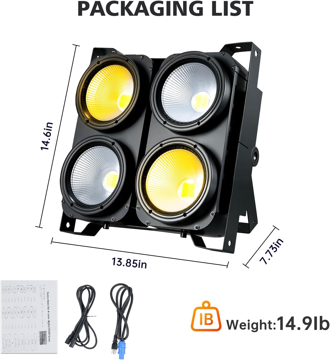 4x100W Cob Blinder Stage Spotlight,4 Eye Warm Cold White 2in1 Spliceable LED Par Lights,DMX512 Audience Stage Spot Light for Church Wedding dj Show Photostudio Theater