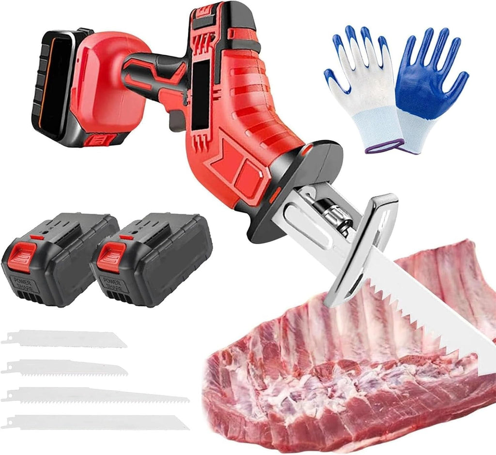 Handheld Electric Bone Saw - With12 Gloves, Cordless Reciprocating Saw, 6.0ah Battery Powered, With Led Light ， 4 Saw Blades, For Bones, Meat, Wood, Metal, Plastic