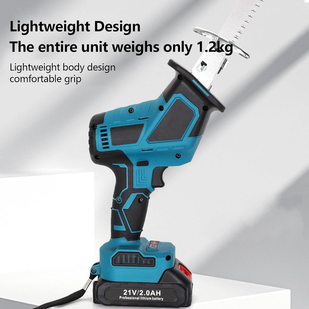 Cordless Reciprocating Saw with 2 Batteries and Charger 3500 RPM Brushless Motor 4 Saw Blades Kit LED Light Tool-Free Blade Change Lightweight for Wood Metal PVC Cutting