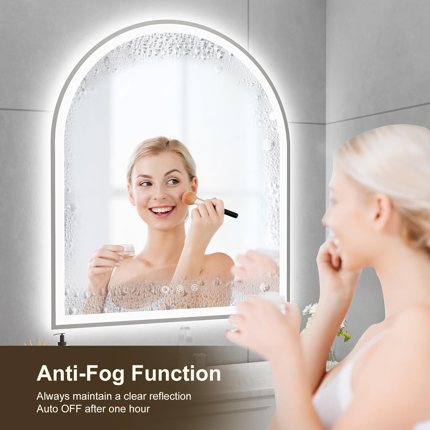 Arched LED Mirror for Bathroom 30'x36', Silver LED Bathroom Mirror with Lights-Fogless, Dimmable, 3 Color Changing, Touch Sensor